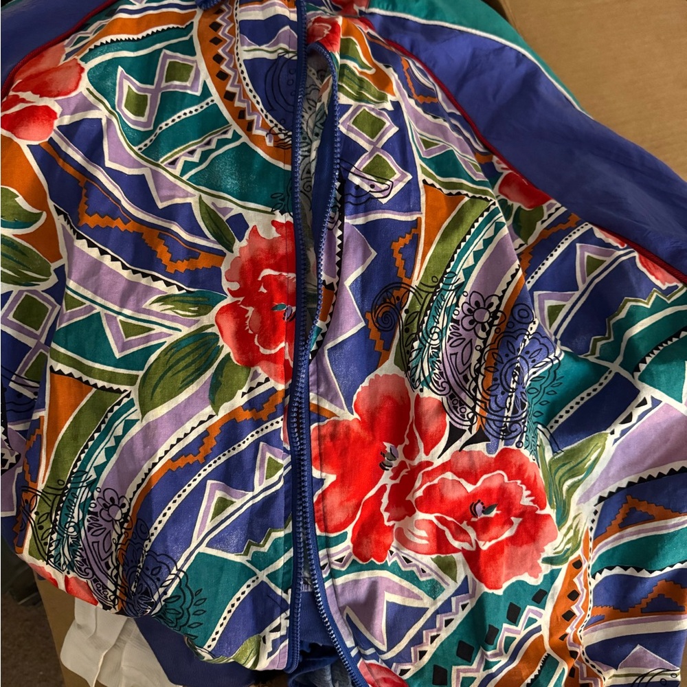 Women's Floral‎ Utility Jacket in Blue and Red